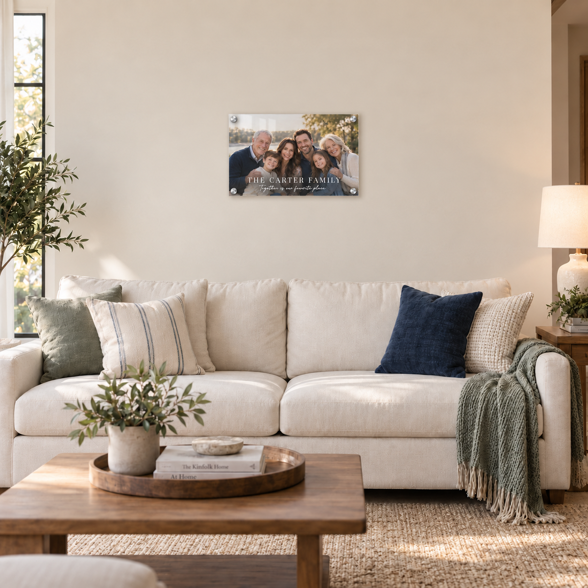 18 × 12 inch personalized acrylic family portrait in a living room example